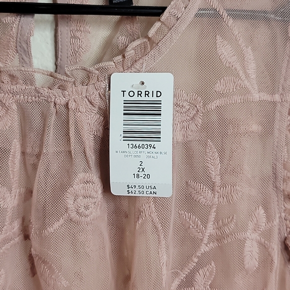 NWT Torrid Taupe Sheer Mesh Embroidered Blouse - Picture 4 of 5